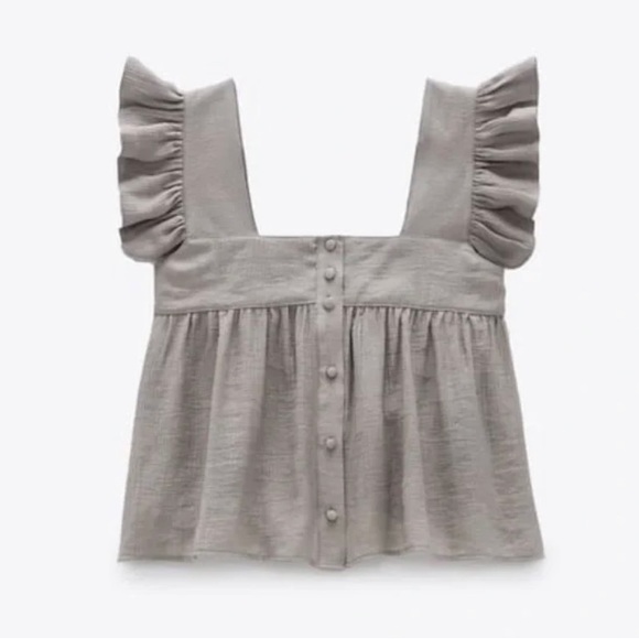 Zara Tops - NWT Zara The Alexi Ruffled Blouse Tank Size XS Gray